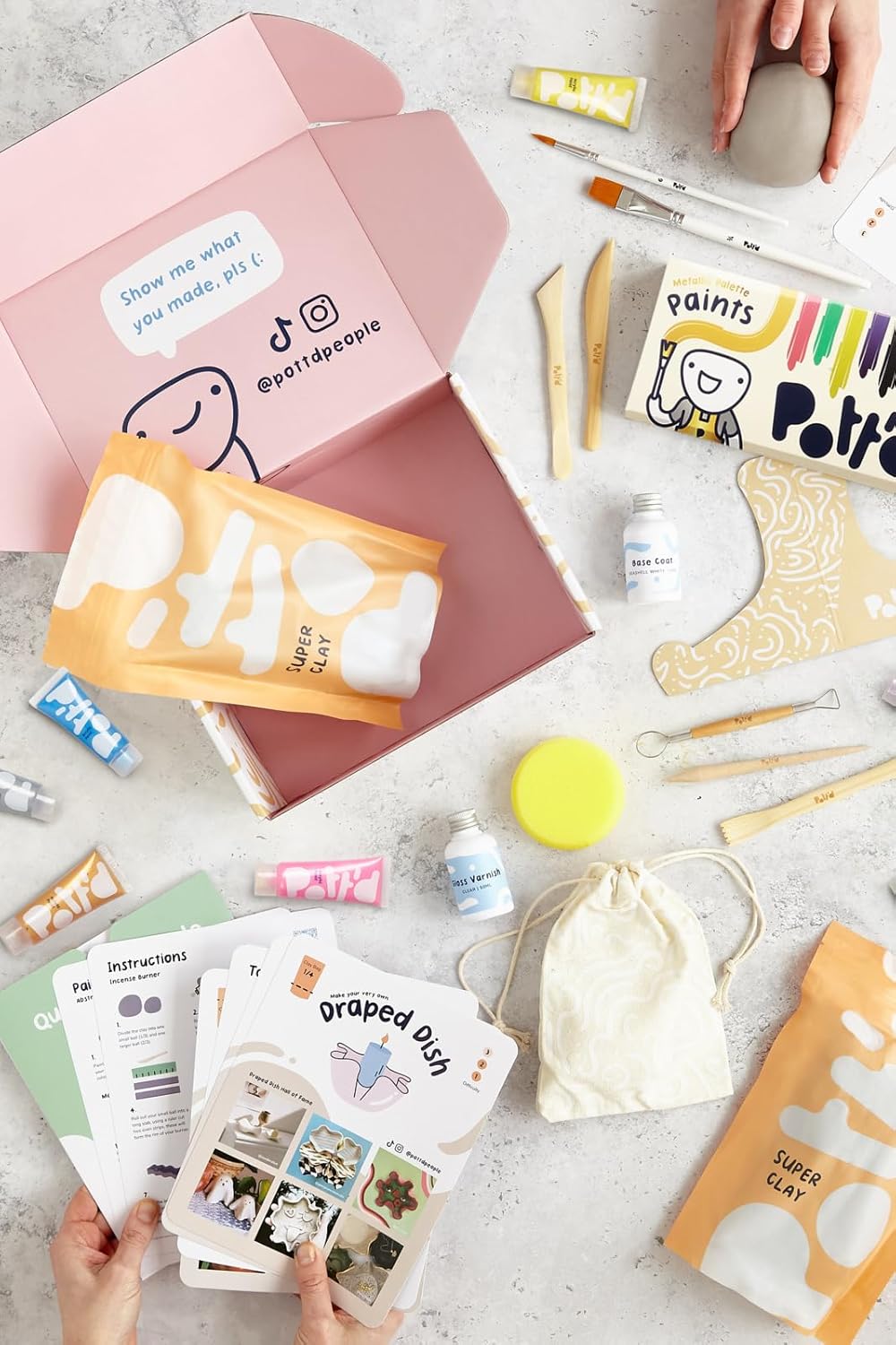 Pott'd Ton Töpferset für Anfänger für zuhause - Lufttrocknend. DIY Set für Erwachsene. Enthält: Luft
