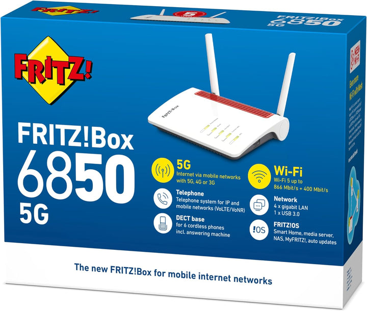AVM FRITZ!Box 6850 5G International (Mobilfunk-Internet bis zu 1.300 MBit/s, WLAN AC+N bis 866 (5 GH