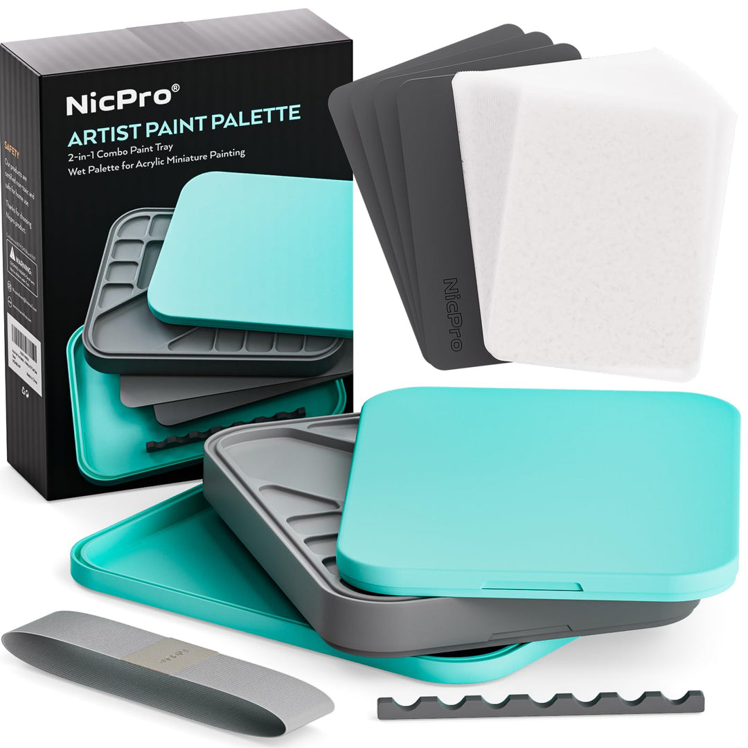 Nicpro Wet Palette für Mischpalette Acrylfarben, Farbtablett Nasspalette mit 100 Stück Palettenpapie