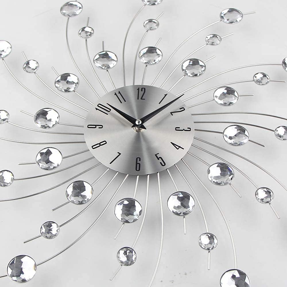 Moderne 3D-Kristall-Wanduhr – Feier Dekorative Metall-Wanduhr, Silber Spiegel funkelnd, glitzernd, d