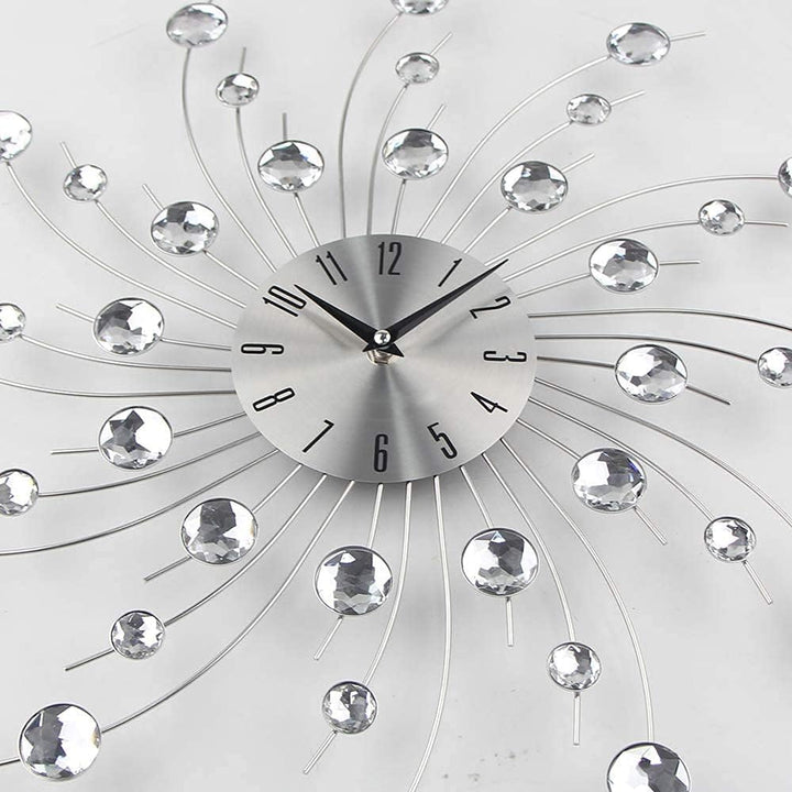 Moderne 3D-Kristall-Wanduhr – Feier Dekorative Metall-Wanduhr, Silber Spiegel funkelnd, glitzernd, d