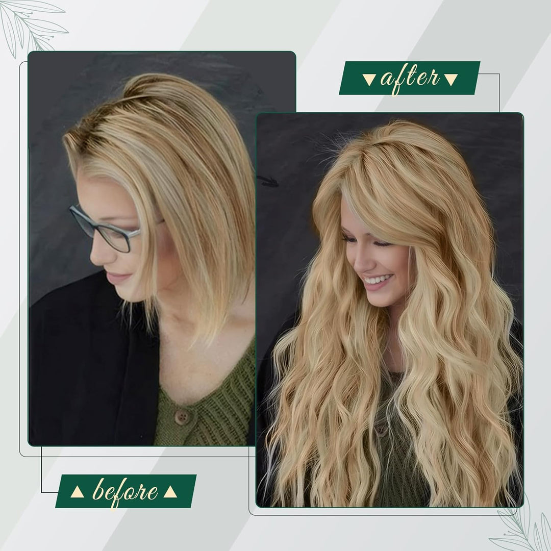 RUNATURE Echthaar Tressen Extensions Aschblond mit Platinblond Sew in Weft Extensions Remy Blond Tre