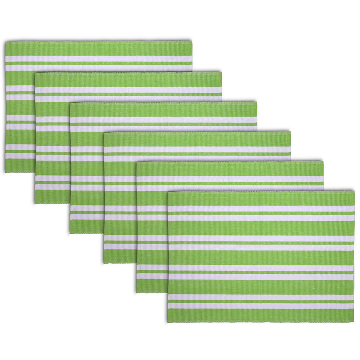 Encasa XO Platzsets Esstisch Set von 6 | Franca Lime Stripes | Fein gerippte Baumwoll-Tischunterlage
