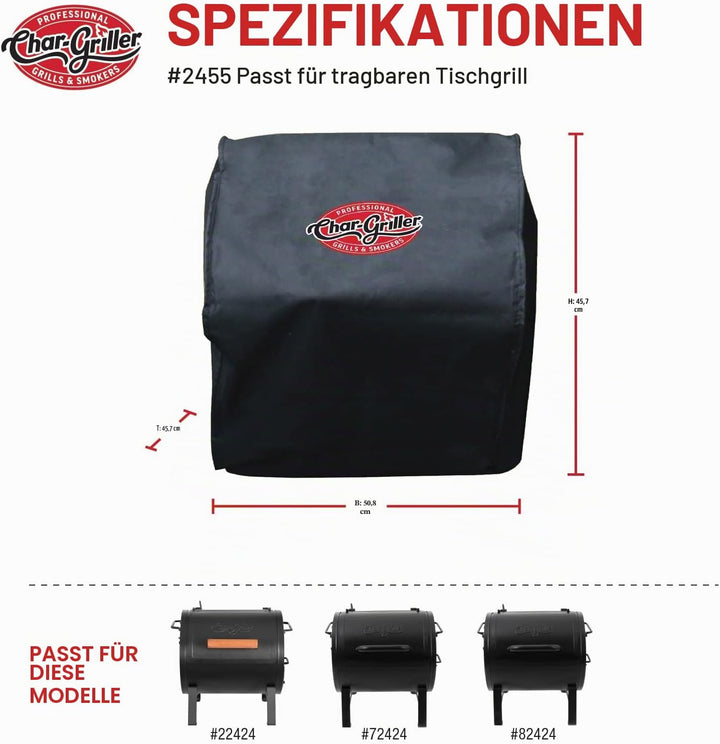 Char-Griller 2455 Tischgrill/Seitenfeuerkasten-Abdeckung Standard, schwarz