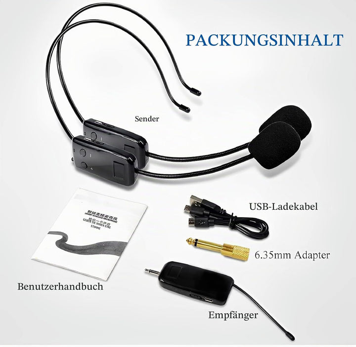 Headset Mikrofon Kabellos,Wireless UHF Mikrofon Professionell 50M Stabile Übertragung, Kopfmikrofon