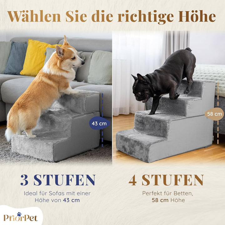 Hundetreppe für Bett und Sofa - 4 Stufen Hunderampe 58cm Hoch - Schaumstoff für Kleine Hunde - Siche