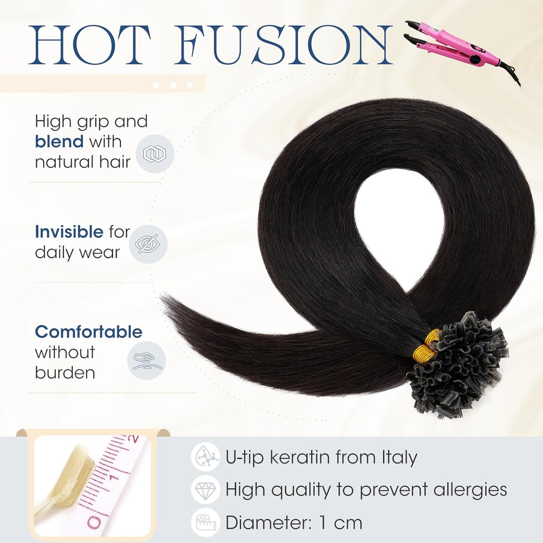 Elailite 100 Stück Extensions Echthaar Bondings 50cm 50g Haarverlängerung U-tips Keratin 0.5g/pcs #1
