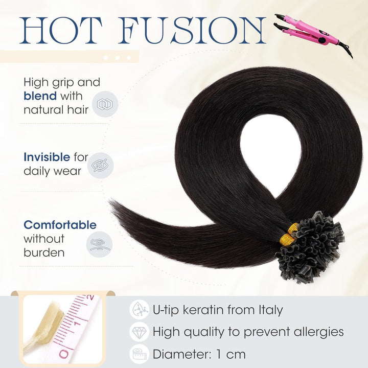 Elailite 100 Stück Extensions Echthaar Bondings 50cm 50g Haarverlängerung U-tips Keratin 0.5g/pcs #1