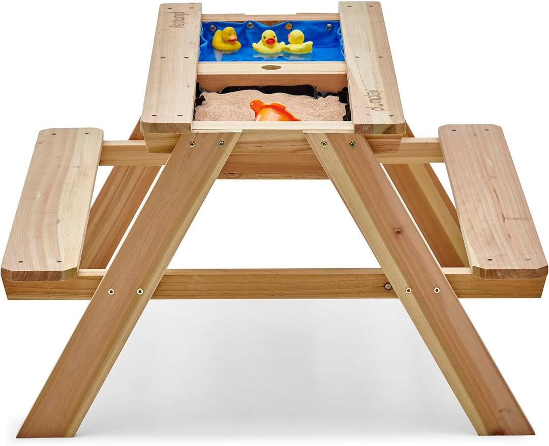 Plum Play Surfside Junior Sand und Wasser 3-in-1 Aktivitäts-Spiel-Picknicktisch mit Sonnenschirm, ab