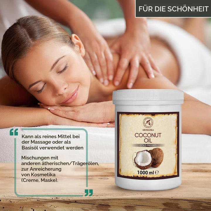 Kokosöl 1000ml - Cocos Nucifera - Indonesien - Kaltgepresst - Reines Kokosnussöl - Unraffiniert - In