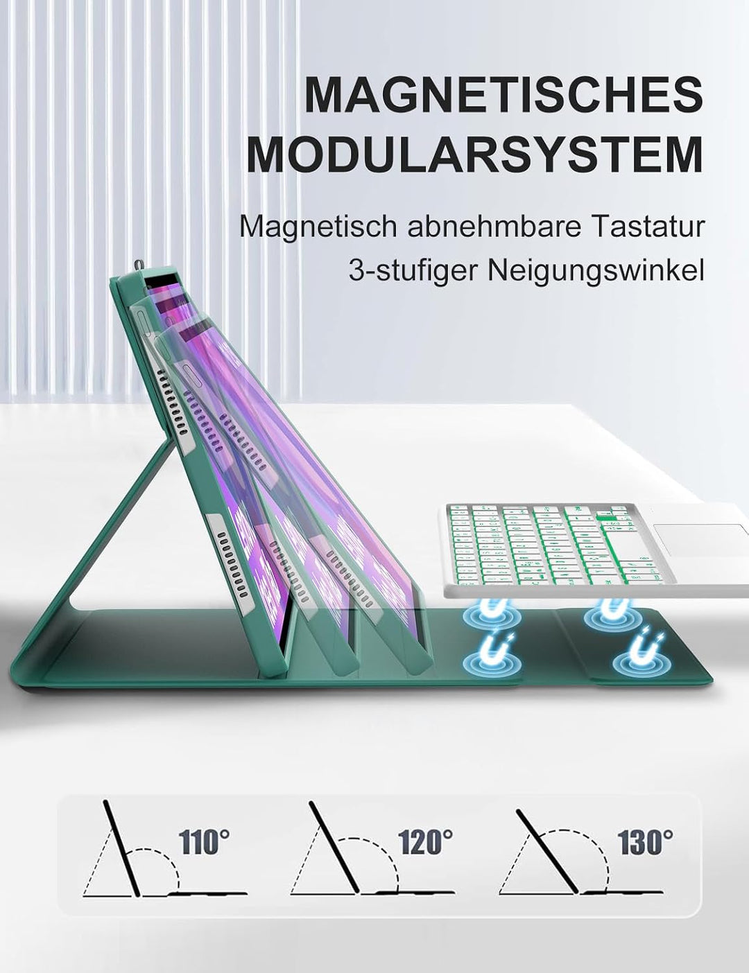 JADEMALL Für Idea Tab 11" TB336FU Hülle mit Touchpad &amp; Beleuchtung QWERTZ | Mit 7-Farben Beleuchtung