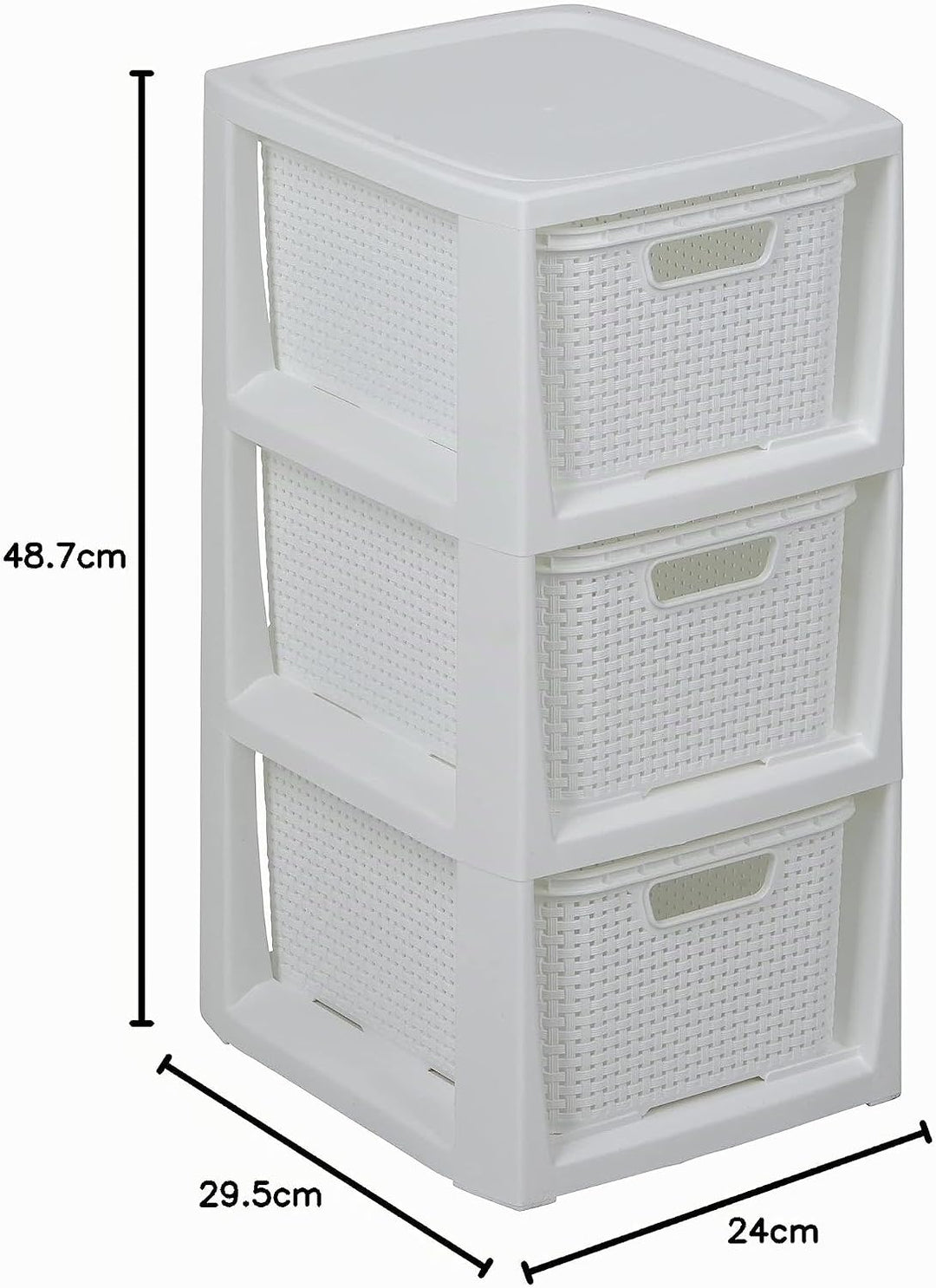 BranQ - Home essential Regal in Rattan Design, BPA-freie Kunststoff PP, Weiss, 29,5x24x48,7 cm, 3 Kö