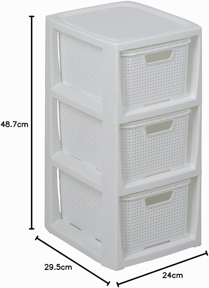 BranQ - Home essential Regal in Rattan Design, BPA-freie Kunststoff PP, Weiss, 29,5x24x48,7 cm, 3 Kö