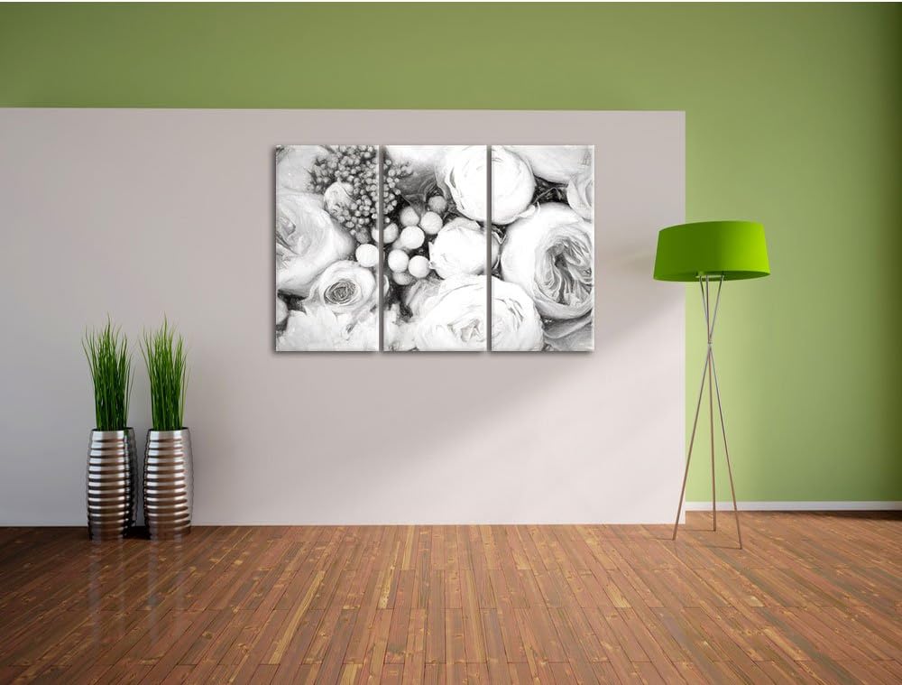 Pixxprint Rosa Rosen / 3-Teilig/Gesamtmass 120cm Leinwandbild bespannt auf Holzrahmen/Wandbild Kunst