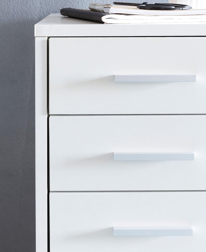 FineBuy Rollcontainer Weiss 33 x 63 x 38 cm Holz Schubladenschrank Schreibtisch, Büro Schrank mit 5