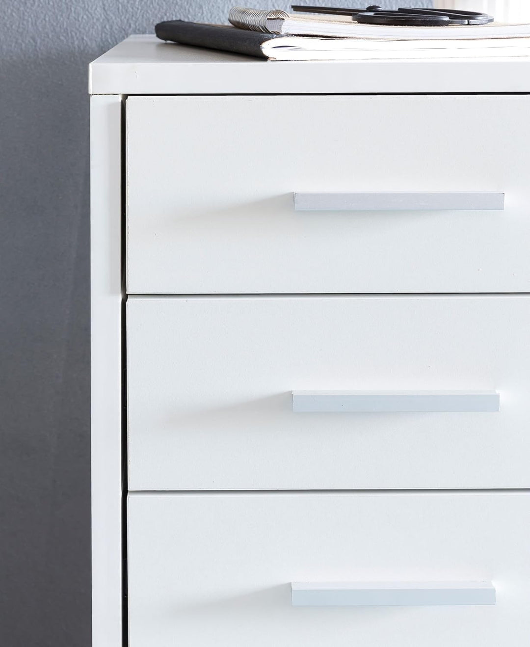 Rollcontainer Weiss 33 x 63 x 38 cm Holz Schubladenschrank Schreibtisch | Büro Schrank mit 5 Schubla