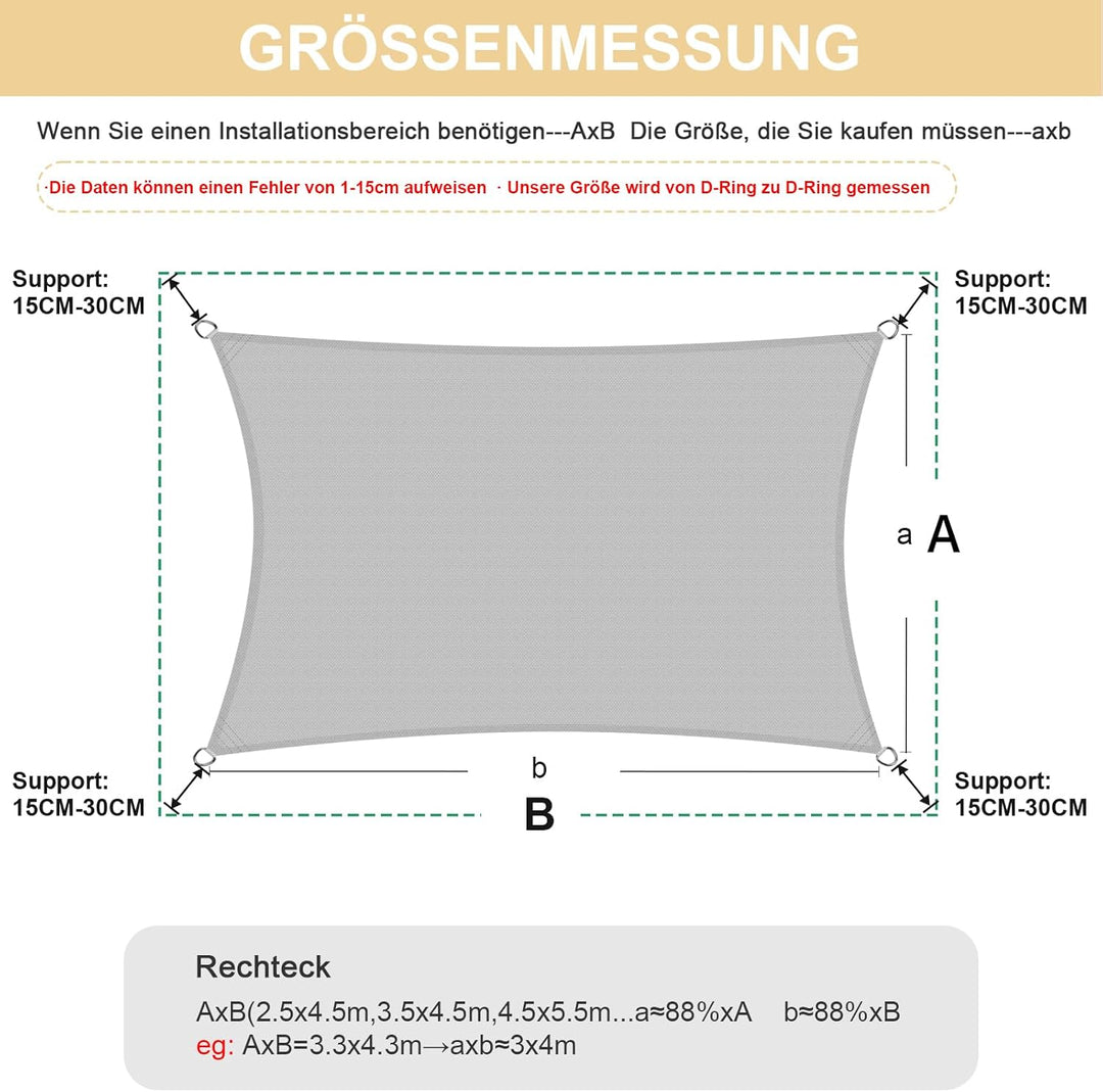 HENG FENG Sonnensegel Rechteckig 2x4m HDPE Sonnenschutz Windschutz Atmungsaktiv mit UV Schutz für Ba