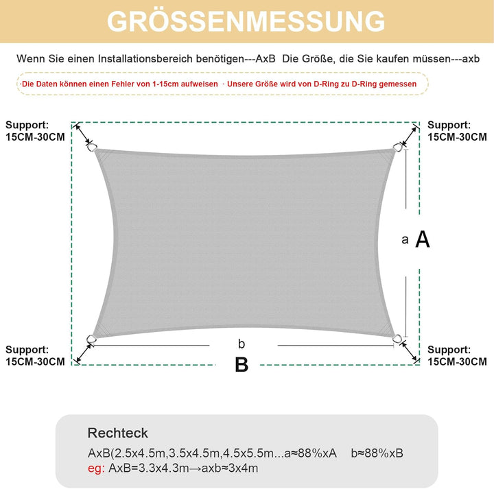 HENG FENG Sonnensegel Rechteckig 2x4m HDPE Sonnenschutz Windschutz Atmungsaktiv mit UV Schutz für Ba