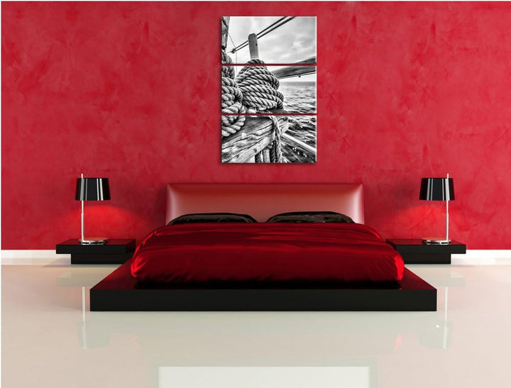 Pixxprint Tau Seil auf Schiff 3Teiler 120x80 cm Leinwandbild Wandbild Kunstdruck