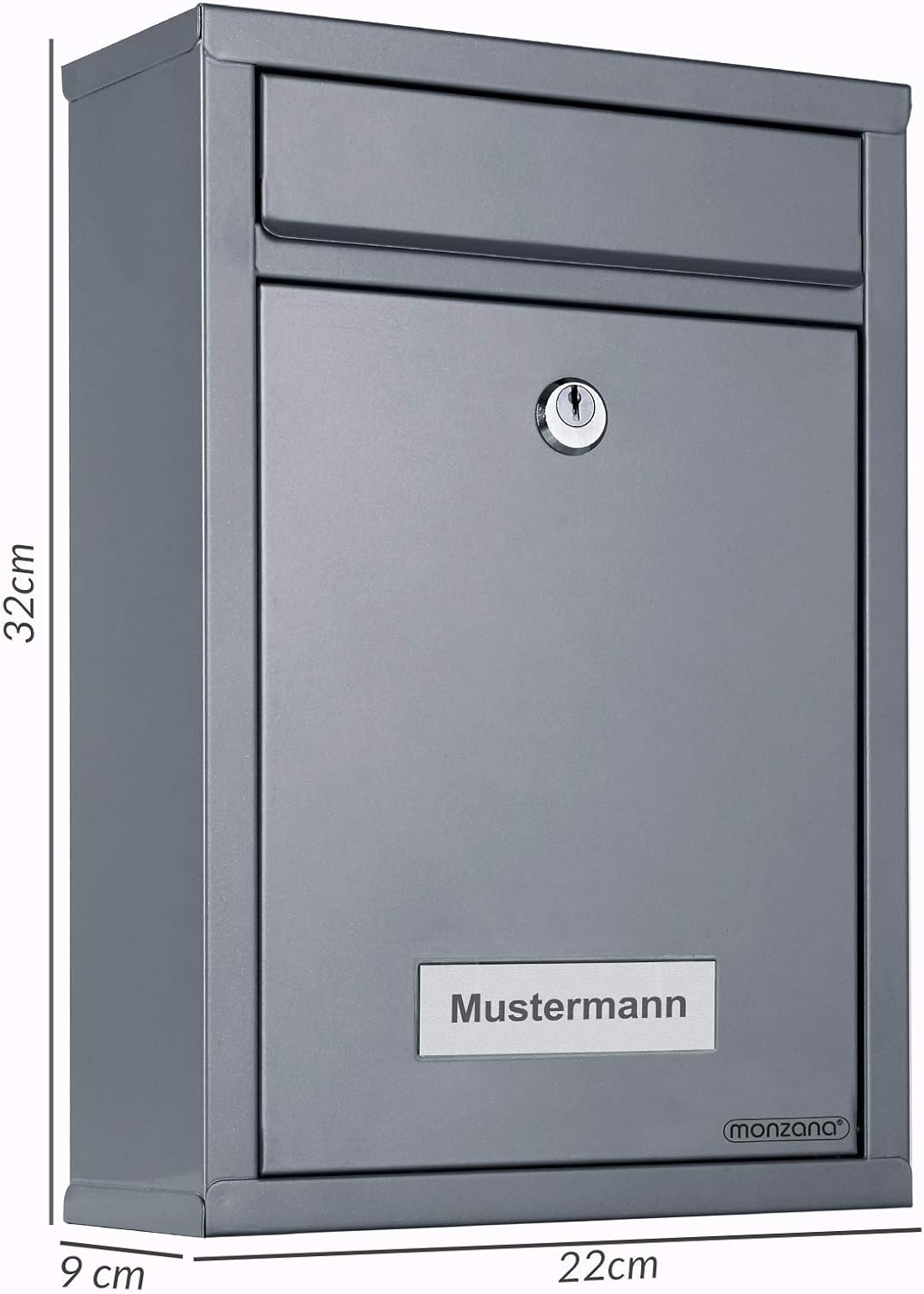 MONZANA® Briefkasten Silber inkl. 2 Schlüssel Namensschild abschliessbar Mailbox Briefkastenanlage P