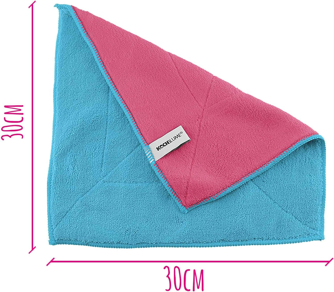 Kochblume Microfasertuch Set, 10-teilig | Premium Microfaser | Set in der bunten Box (türkis-pink),