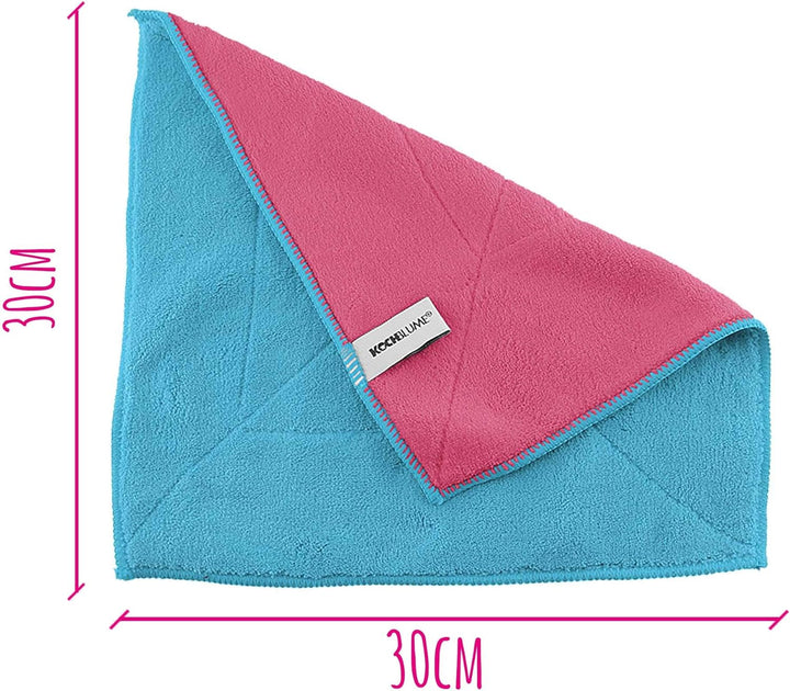 Kochblume Microfasertuch Set, 10-teilig | Premium Microfaser | Set in der bunten Box (türkis-pink),