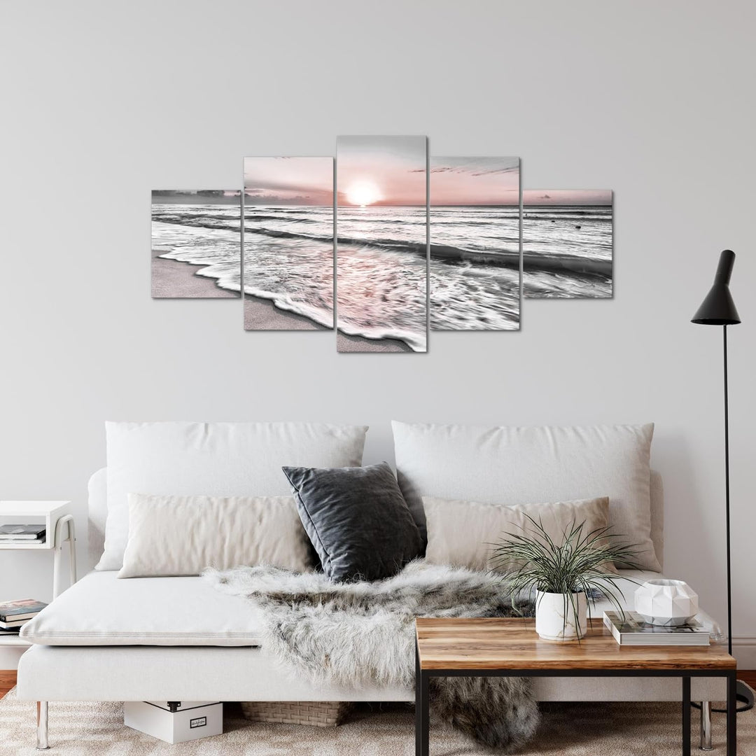 Runa Art Wandbilder Sonnenuntergang Strand 5 Teilig Bild auf Vlies Leinwand Deko Schlafzimmer Wohnzi