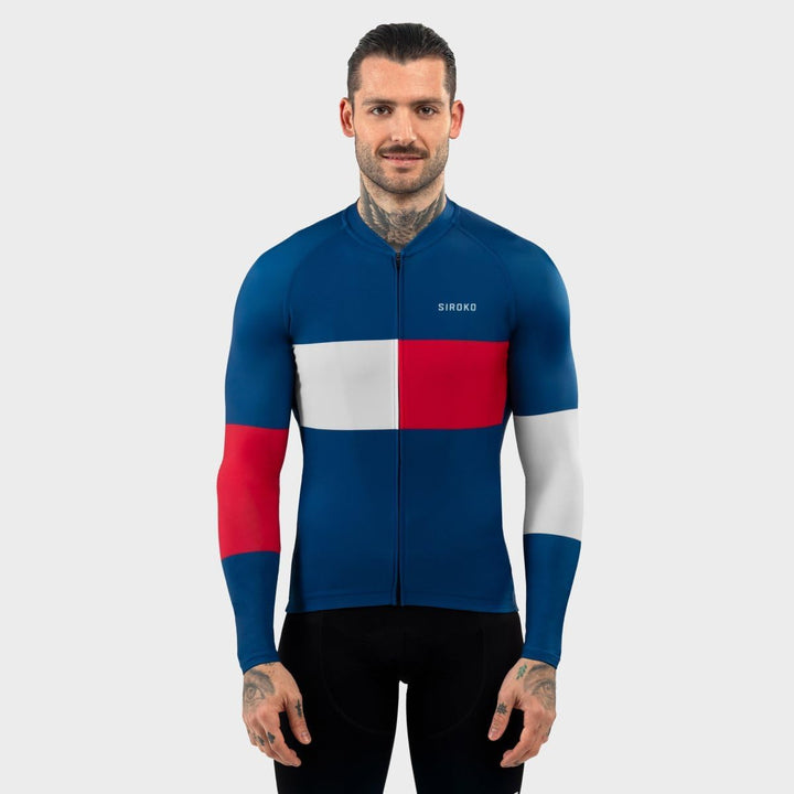 M2 Radtrikot Herren Langarm Slim Fit Aerodynamische Fahrradbekleidung S Blau/Rot, S Blau/Rot
