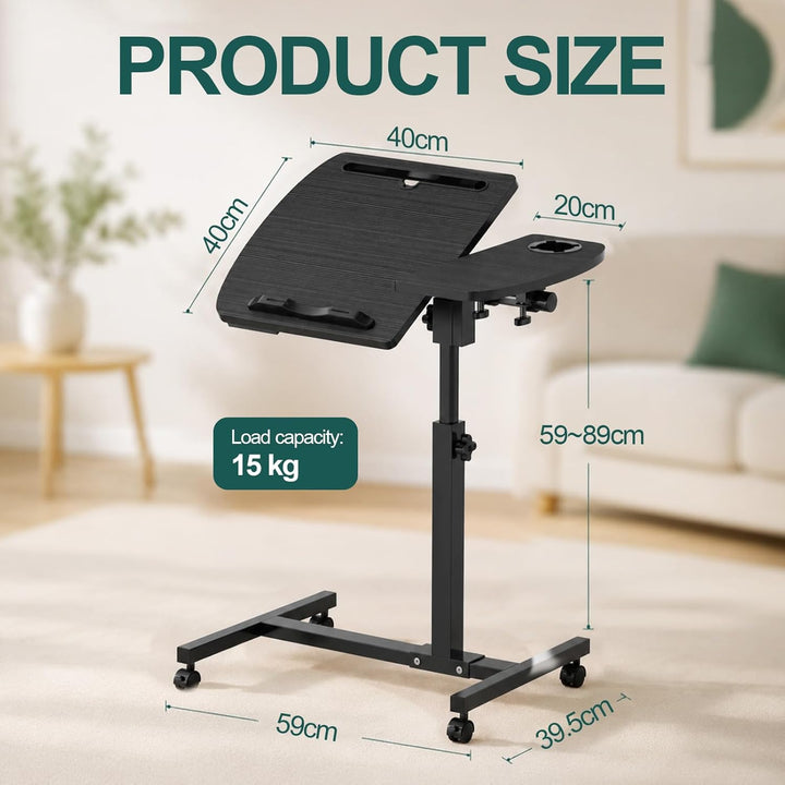 Soontrans Beistelltisch mit Rollen, Betttisch Klappbar 60×40cm, Laptoptisch Höhenverstellbar, Neigun