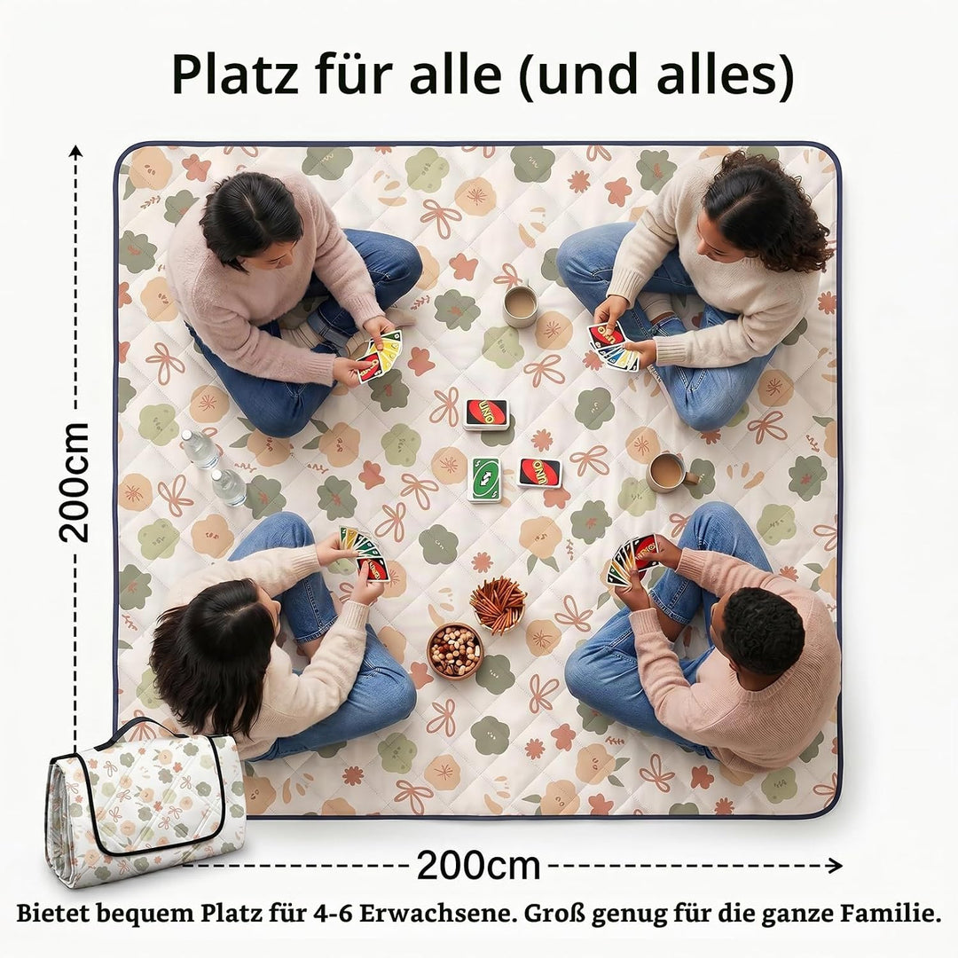 Picknickdecke Wasserdicht, Pikncik Decke Gross, Picknickdecke 200x200cm, Faltbar Leicht Tragbar Outd
