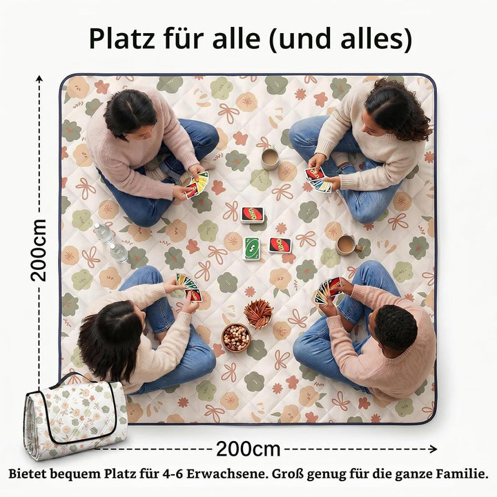Picknickdecke Wasserdicht, Pikncik Decke Gross, Picknickdecke 200x200cm, Faltbar Leicht Tragbar Outd