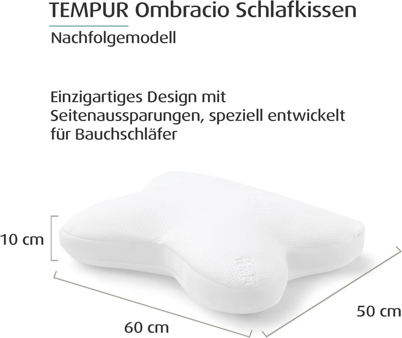 TEMPUR Ombracio Schlafkissen, ergonomisches Bauchschläferkissen in Schmetterlingsform, Liegefühl mit