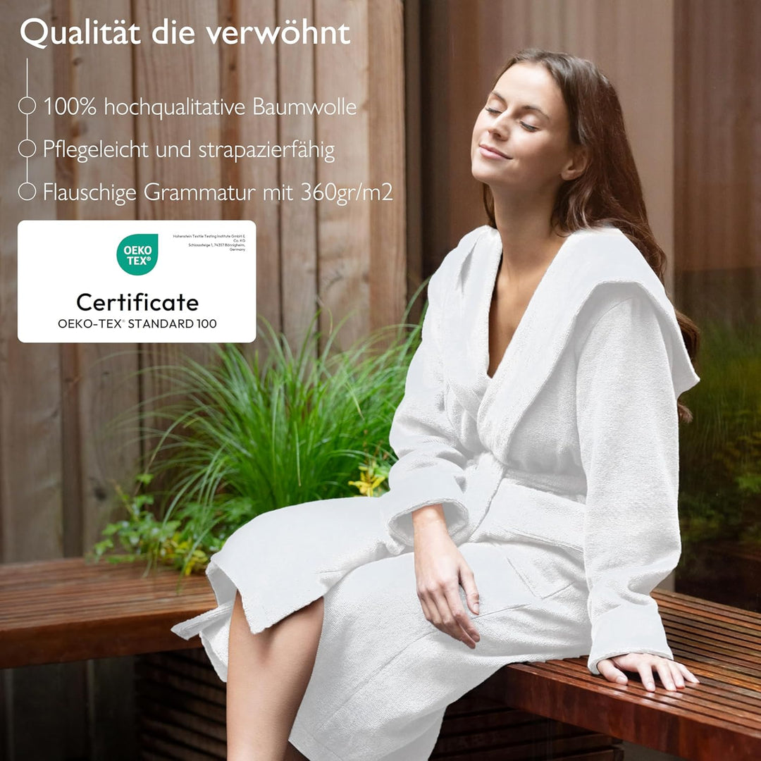Liebenstein® Premium Bademantel Damen aus 100% samtweicher Baumwolle mit Kapuze – elegante Passform