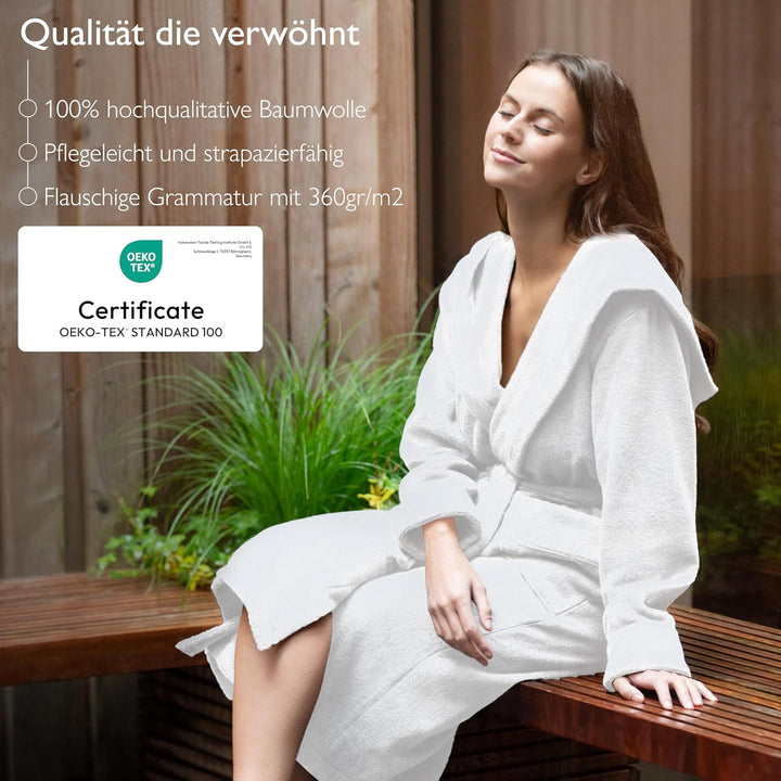 Liebenstein® Premium Bademantel Damen aus 100% samtweicher Baumwolle mit Kapuze – elegante Passform