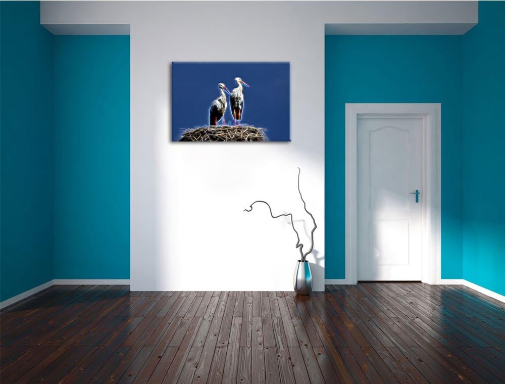 zwei stolze Störche im Nest NewArt Format: 100x70 cm auf Leinwand, XXL riesige Bilder fertig gerahmt