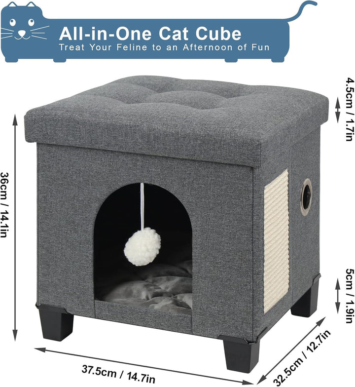BRIAN & DANY Faltbare Katzenhöhle Grosse Katzen, Katzenhaus mit Kratzbrett und Spielball, Katzen Höh
