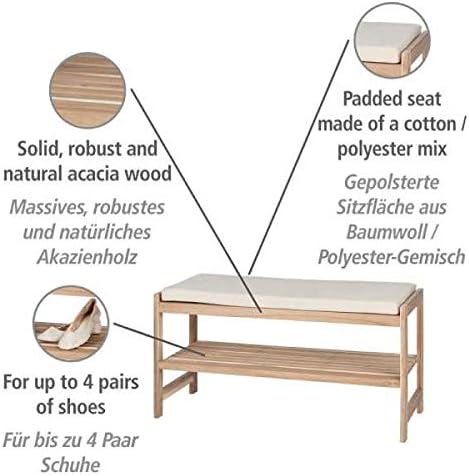 WENKO Schuhbank mit Sitzpolster Acina, hochwertiges Schuhregal für bis zu 4 Paar Schuhe aus natürlic