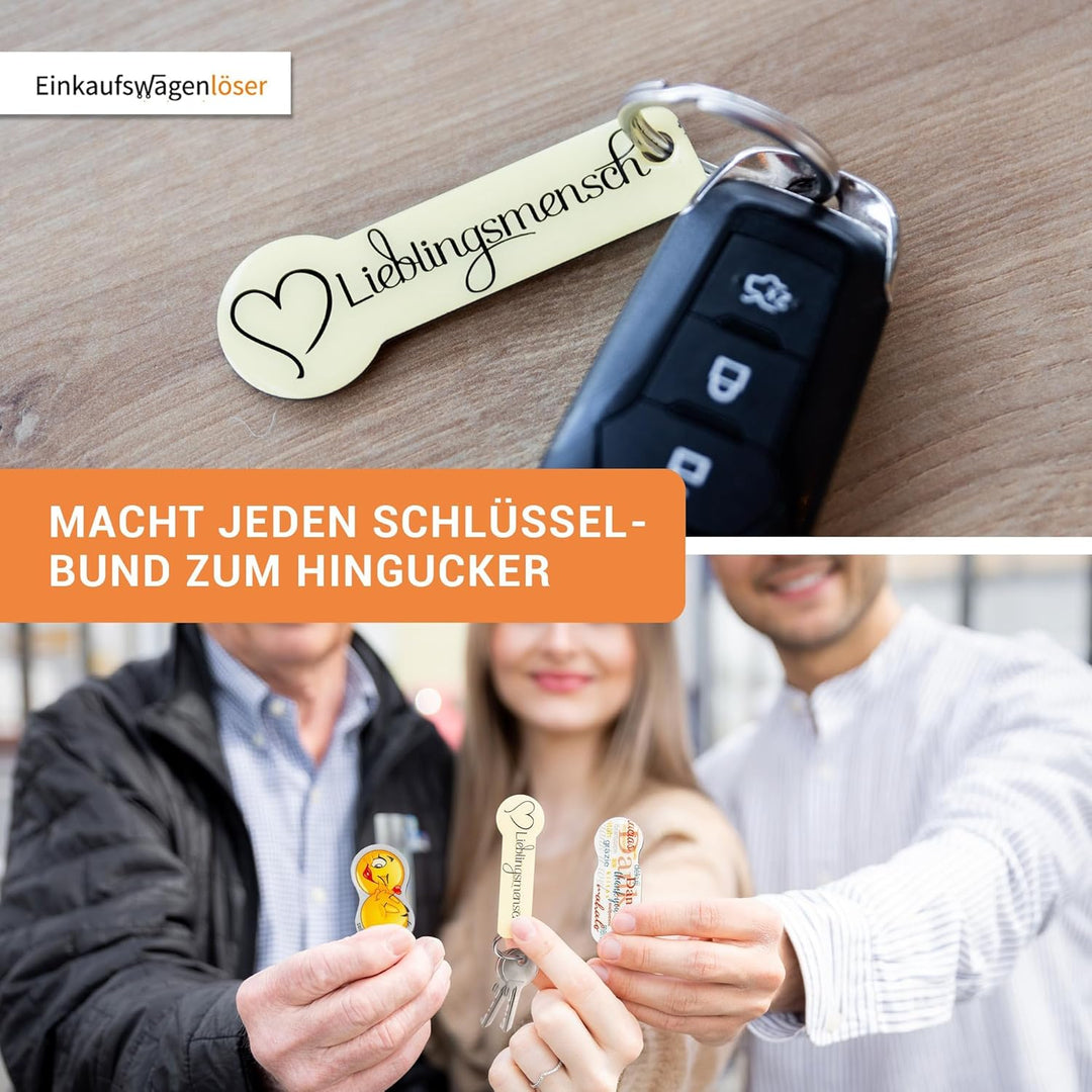 Einkaufswagenlöser ® 5er Set/Schlüsselanhänger Einkaufschip mit Schlüsselfundservice/Abziehbarer Ein