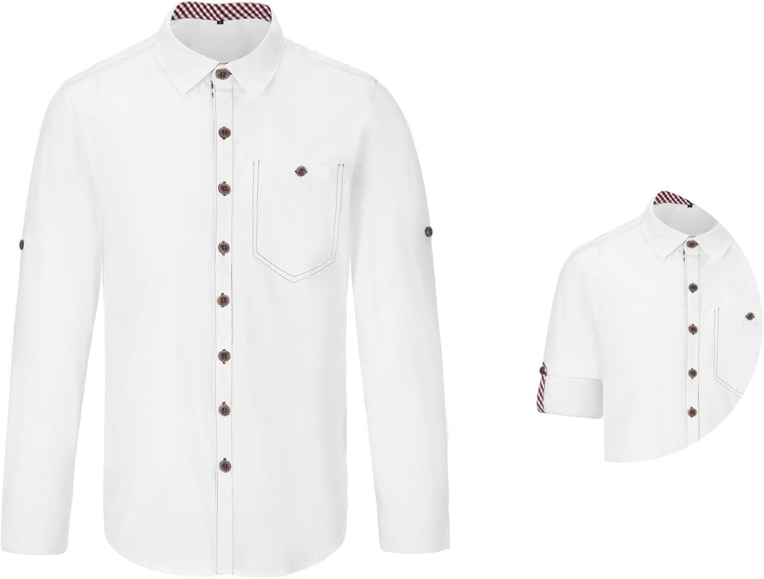 Dirndlwelle Trachtenhemd Herren,100% Baumwolle Rot/Grün/Weiss Oktoberfest Trachtenhemd Herren Langar