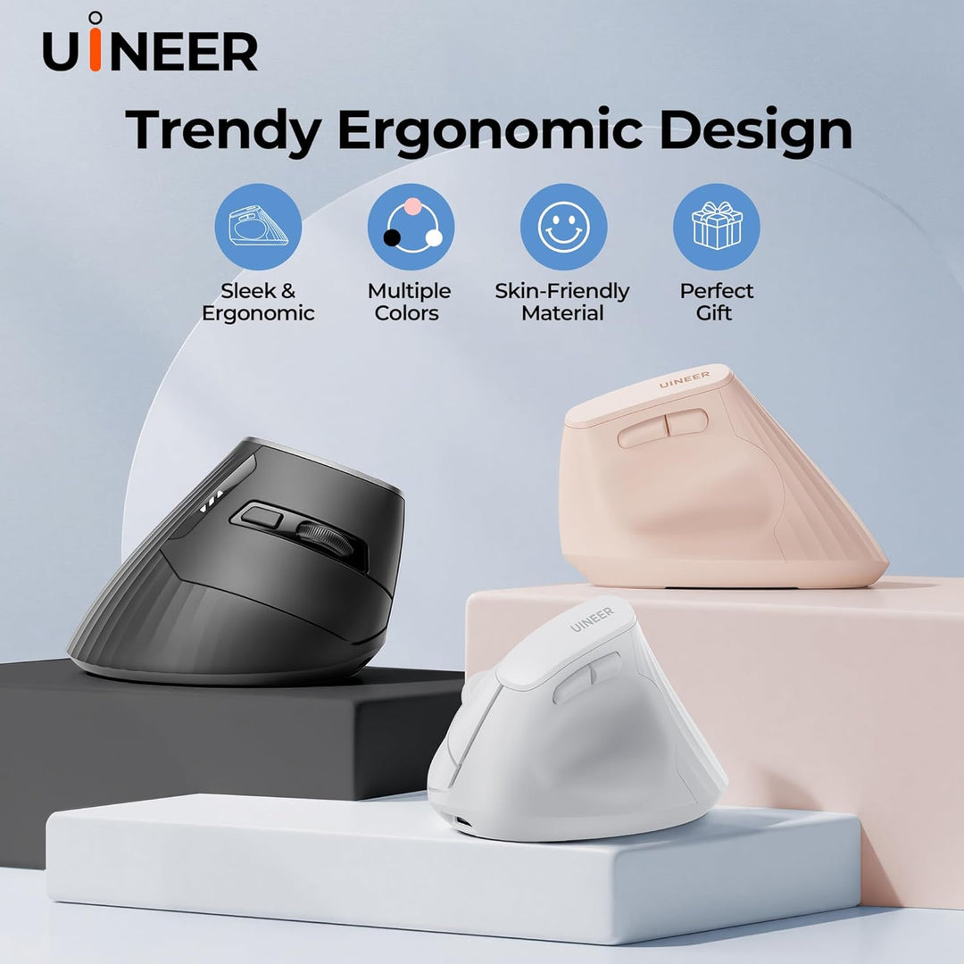 Uineer kabellose Maus, Multi-Device Tri-Mode Maus, sichtbare Leistungsstufe (2.4G+BT4.0/BT5.0) Wiede