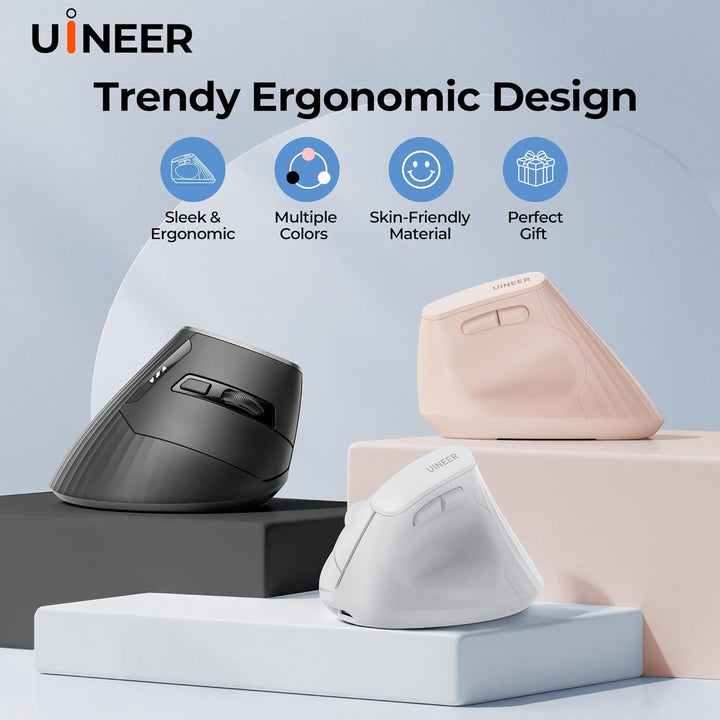 Uineer kabellose Maus, Multi-Device Tri-Mode Maus, sichtbare Leistungsstufe (2.4G+BT4.0/BT5.0) Wiede
