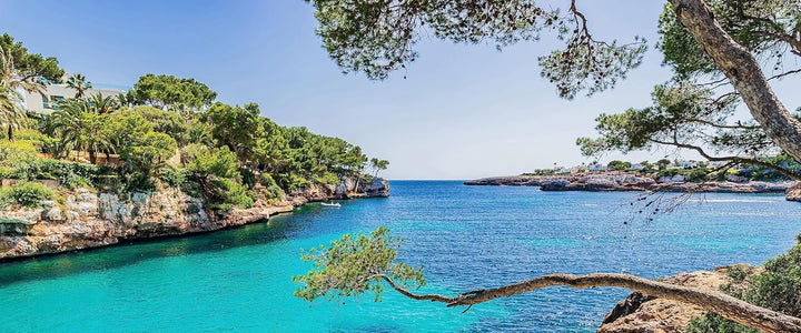 Glasbild Panorama | Wandbild aus Echtglas | Mallorca Bay Cove | 100x40 cm | inkl. Aufhängung und Abs