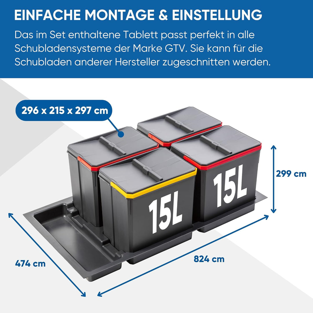 GTV - Abfallsammler Set AxiSpace, für Schubladen und Schränke mit Breite 900 mm, Set Besteht aus Beh