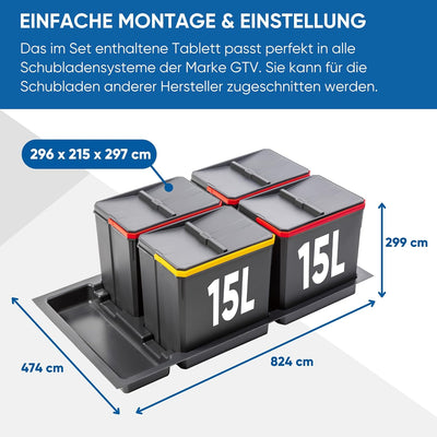 GTV - Abfallsammler Set AxiSpace, für Schubladen und Schränke mit Breite 900 mm, Set Besteht aus Beh