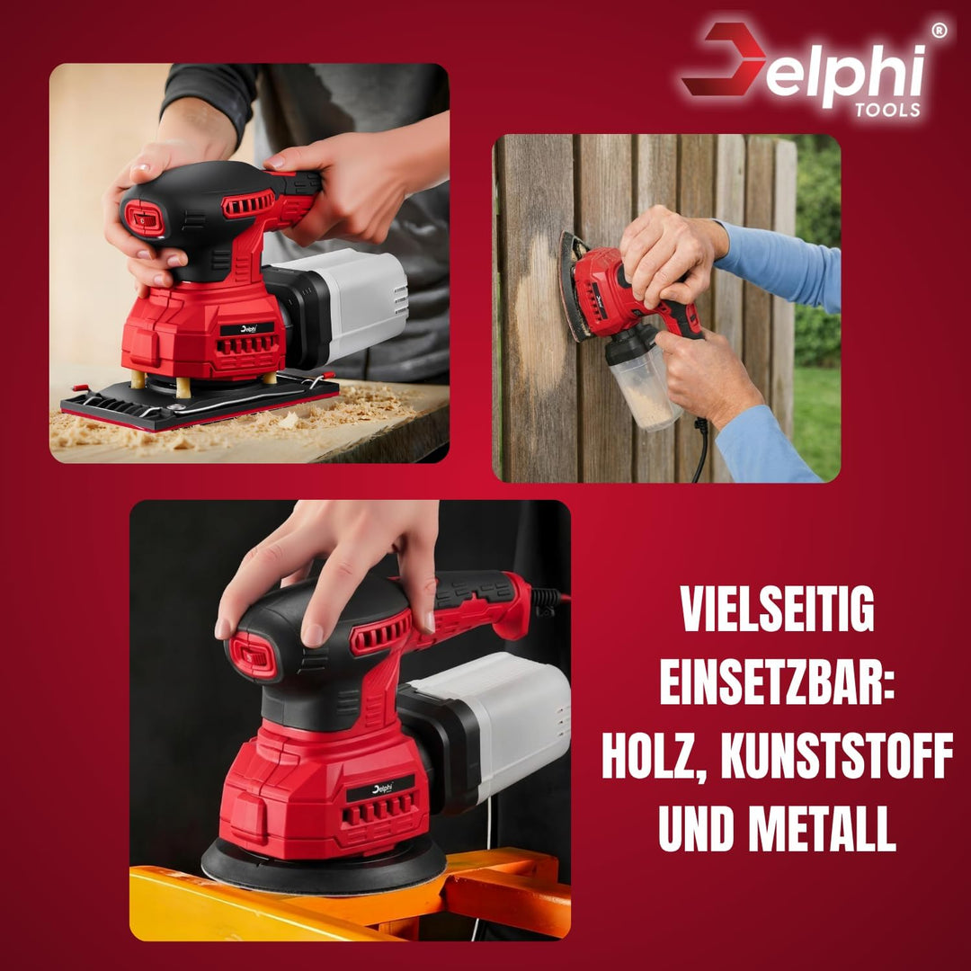 Delphi Multischleifer 3in1 - Dreieckschleifer Rundschleifer Exzenterschleifer mit Absaugung und 30 S