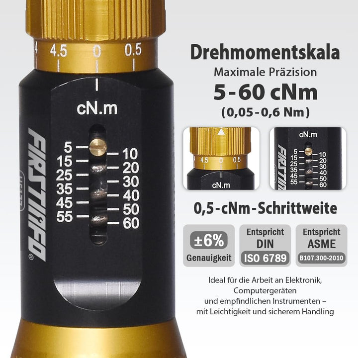 FIRSTINFO H5177 | 1/4 Zoll | 5-60cNm | Drehmomentschraubendreher | mit Rapidaptor Schnellwechselfutt