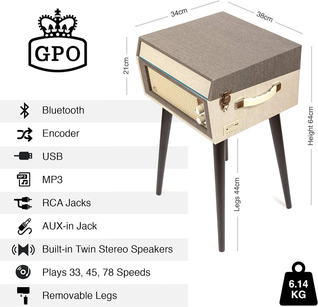 GPO Bermuda Plattenspieler; Klassischer Schallplattenspieler im Retro Stil mit MP3/USB; integriertem