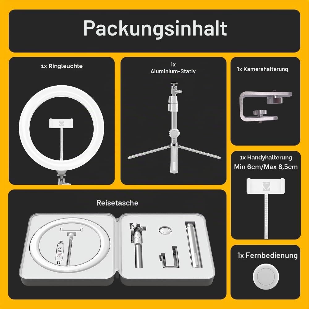 Kodak LED Ringlicht mit Stativ für Smartphones &amp; kleine DSLR- und Actioncams (25cm Durchmesser; Vers