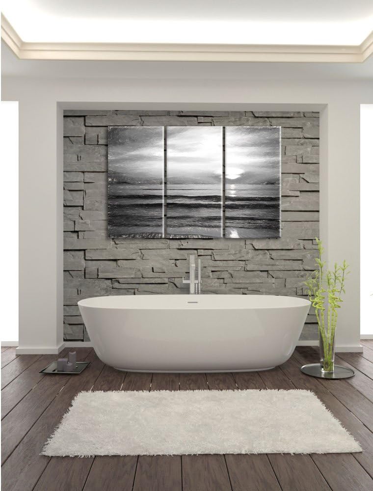 Pixxprint Malibu Beach - Sunrise Water Sand als Leinwandbild/Grösse: 3 Teilig (120x80) cm/Wandbild/K