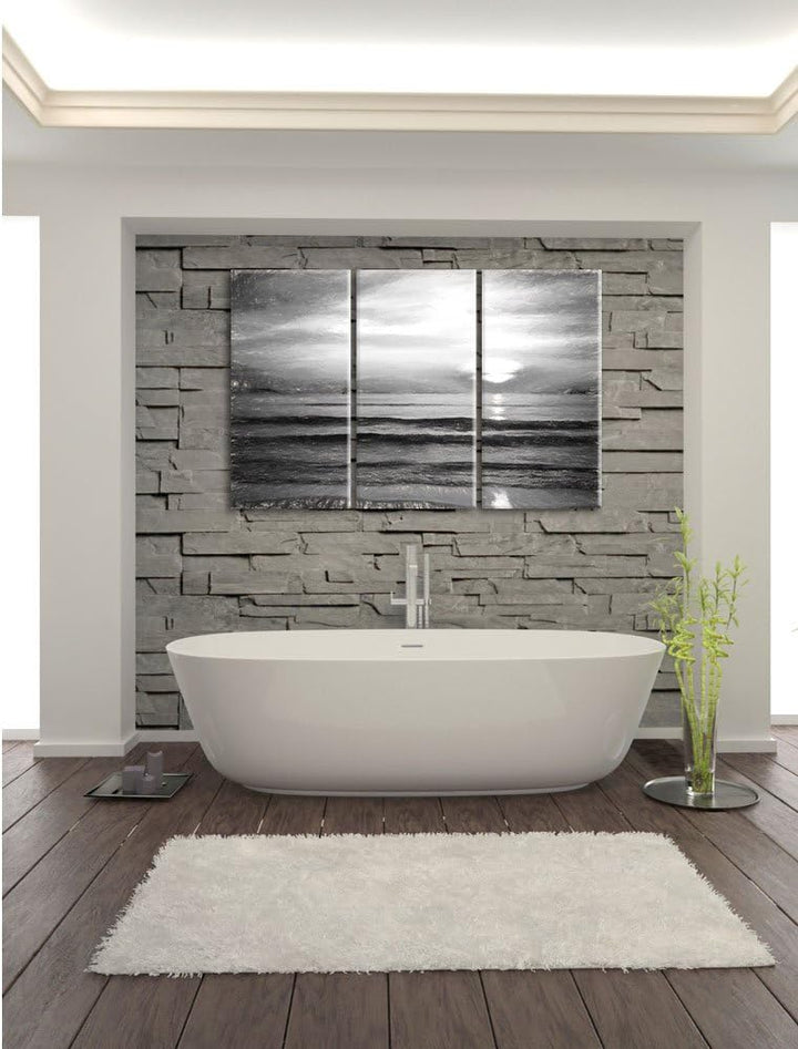 Pixxprint Malibu Beach - Sunrise Water Sand als Leinwandbild/Grösse: 3 Teilig (120x80) cm/Wandbild/K